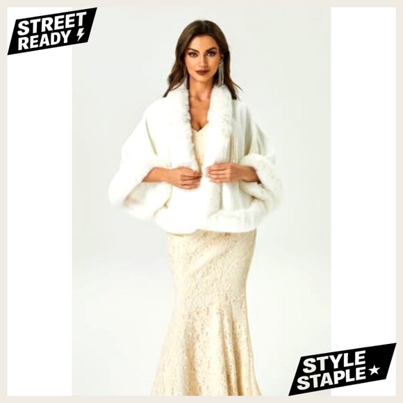 open lace back dress Windsor All Class Faux Fur Shawl in Black